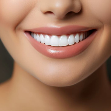 Close-up of woman’s perfect teeth following cosmetic treatment