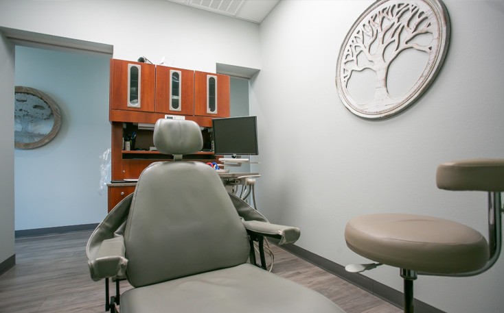 Dental exam room at Oak Point Dental