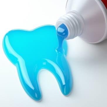 Blue toothpaste spilling out of tube into the shape of a tooth